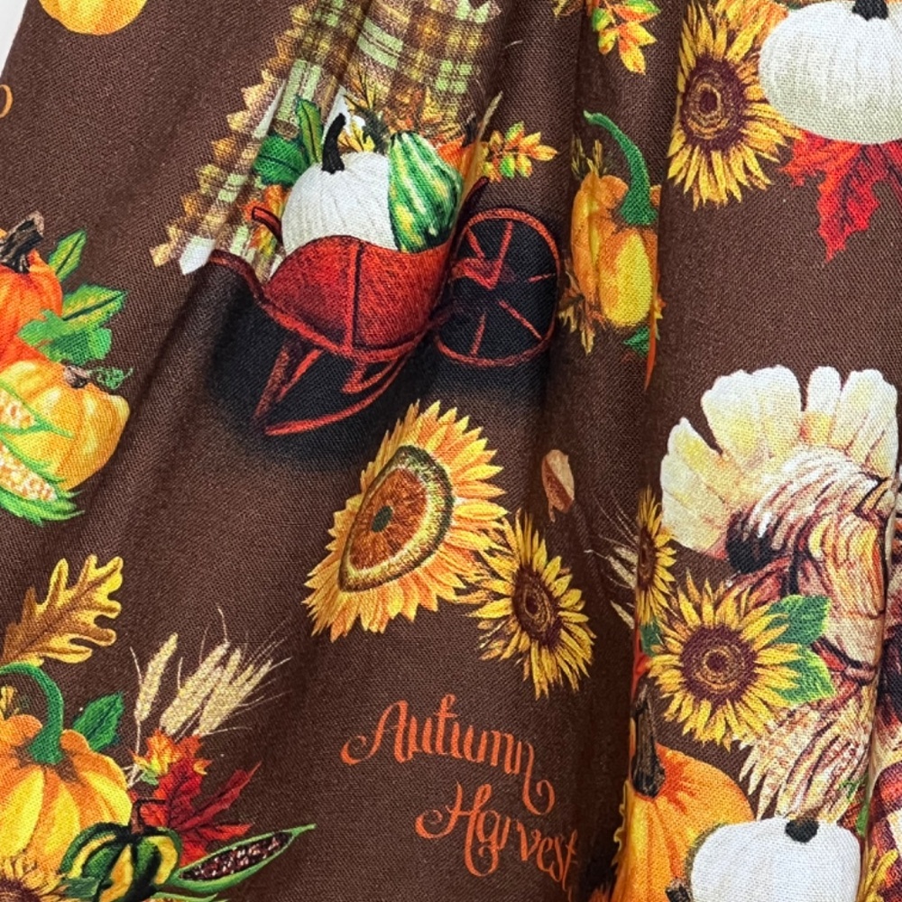 NEW KPea Original Fall Harvest Print Ruffle Sleeve Thanksgiving Holiday Dress - Picture 8 of 11